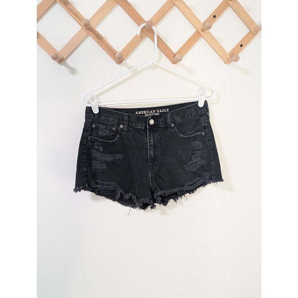 American Eagle Black Distressed Cut-off Hi-Rise Festival Shorts - Size 8